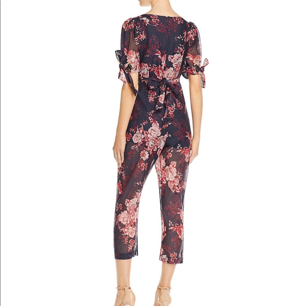 Alice McCall Everything Short Sleeve Plunging Sheer Floral Jumpsuit 0 - Picture 2 of 8